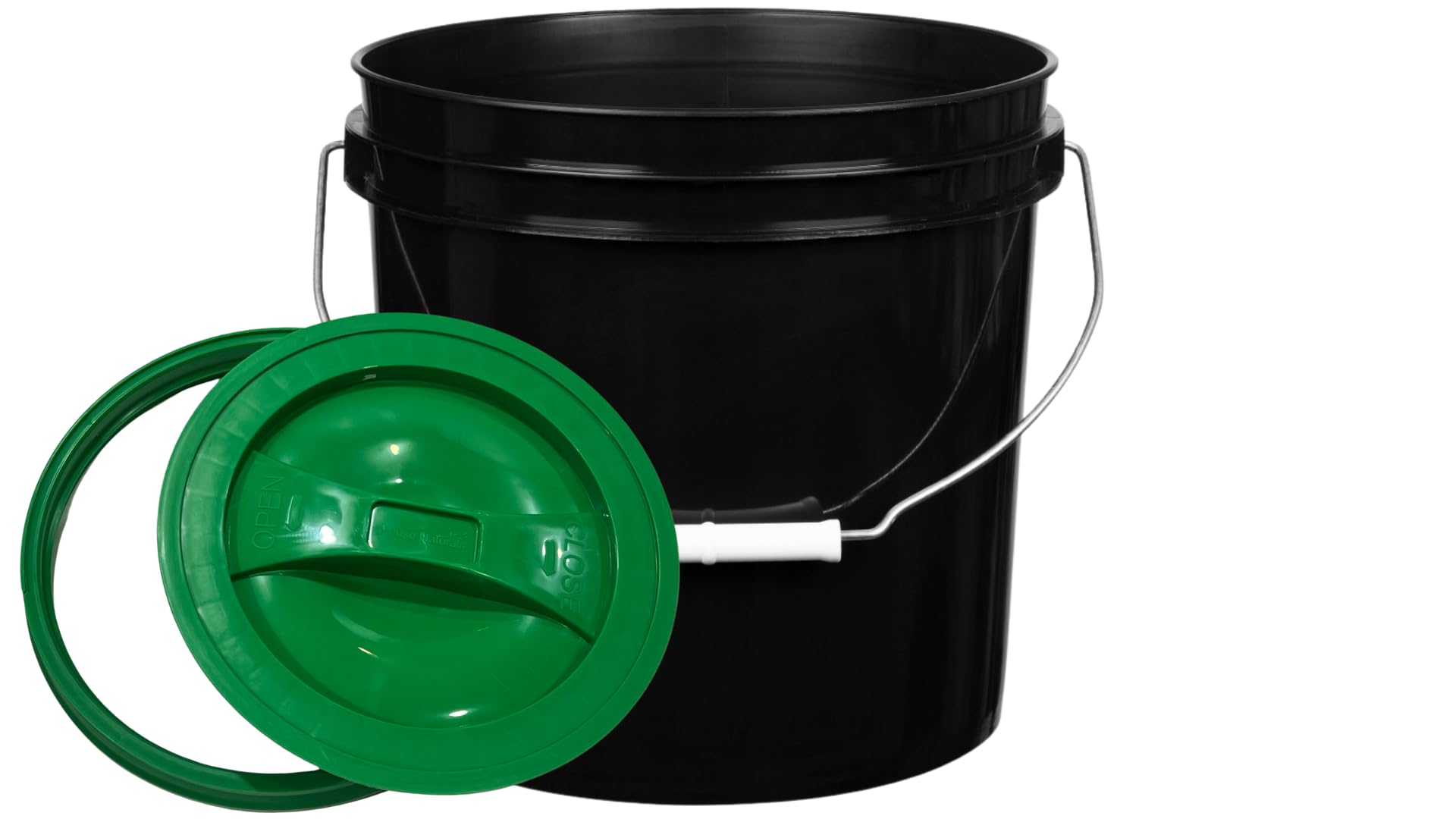 House Naturals 2 Gallon Black Bucket with Green Screw on Lids, Food Grade, Made in USA containers (Black with Green lids)