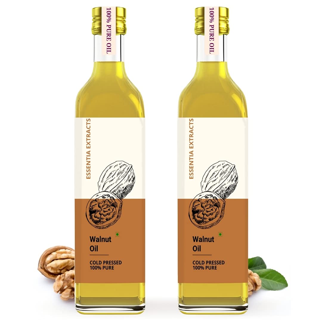 ESSENTIA EXTRACTS Cold-Pressed Walnut Oil - Pure Akhrot Ka Tel - Glass Bottle, For Hair Massage, Hair Oil
