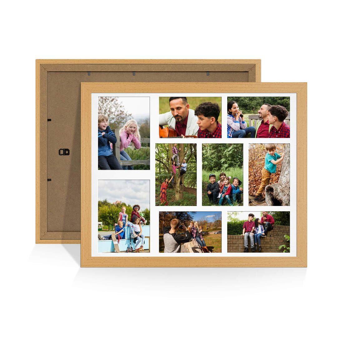 Procut Global 20X16 Country Pine Photo Frames For Multiple Pictures with White Mount-Modern Collage Frame with 9 Apertures (2x) 7x5, (7x) 6x4-Engineered Wood with Shatterproof Perspex