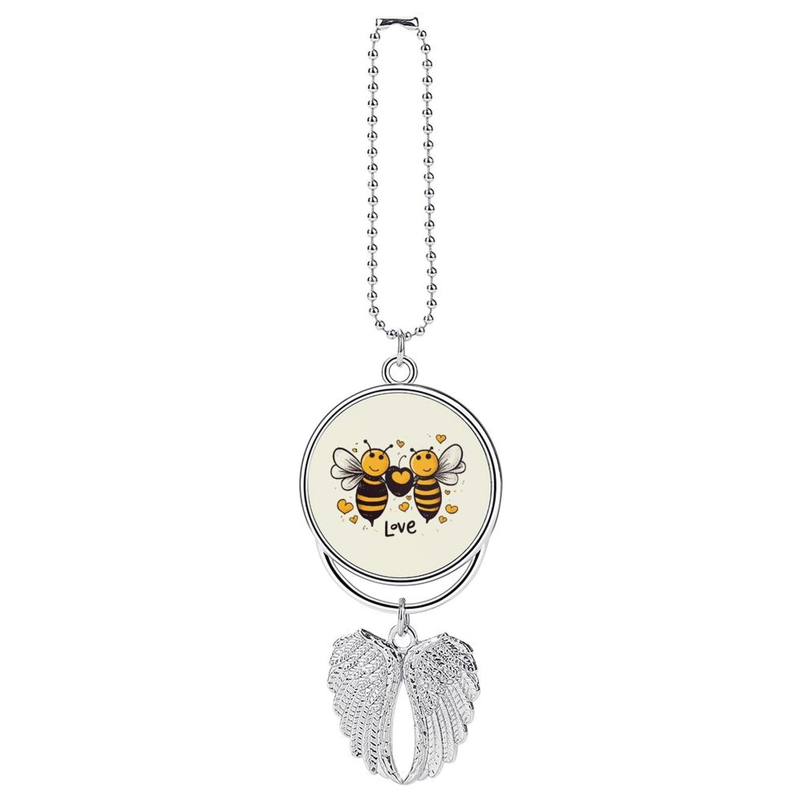 Bee Love Honey Car Pendant Rear View Mirror Hanging Ornament Auto Metal Charm for Aesthetic Interior Decor. Lucky Car Accessories Cute Funny Hanging Decor for Car Truck