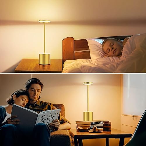 Miniatura 5 de Hapfish Juego de 2 lámparas de mesa inalámbricas, recargables de 5000 mAh, para exteriores, regulables, inalámbricas, alimentadas por baterías, luz