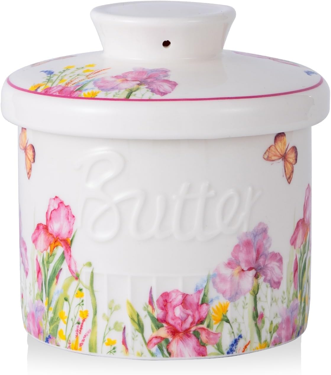 TEATALK French Butter Keeper - Vintage Boho Ceramic Butter Crock for Counter, Colorful Floral Porcelain Butter Dish with Lid, Stay Soft Spreadable Butter Container, 6.7 oz Aesthetic Kitchen Decor