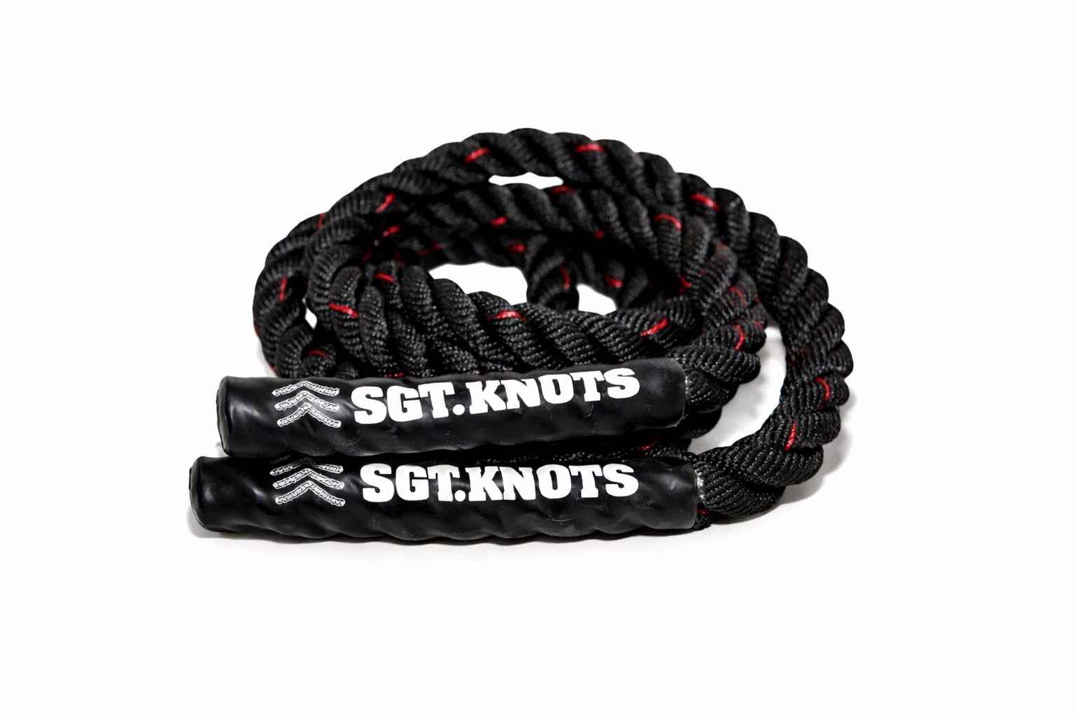 SGT KNOTS Cuerda de saltar de batalla trenzada – Cuerda de entrenamiento de fuerza pesada para fitness, crossfit, batalla (2 pulgadas x 10 pies, negro con trazador rojo)