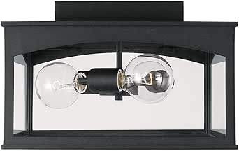 Capital Lighting 946731BK Burton Clear Glass Outdoor Flush Mount Ceiling Light, 3-Light 180 Total Watts, 9" H x 14" W, Black