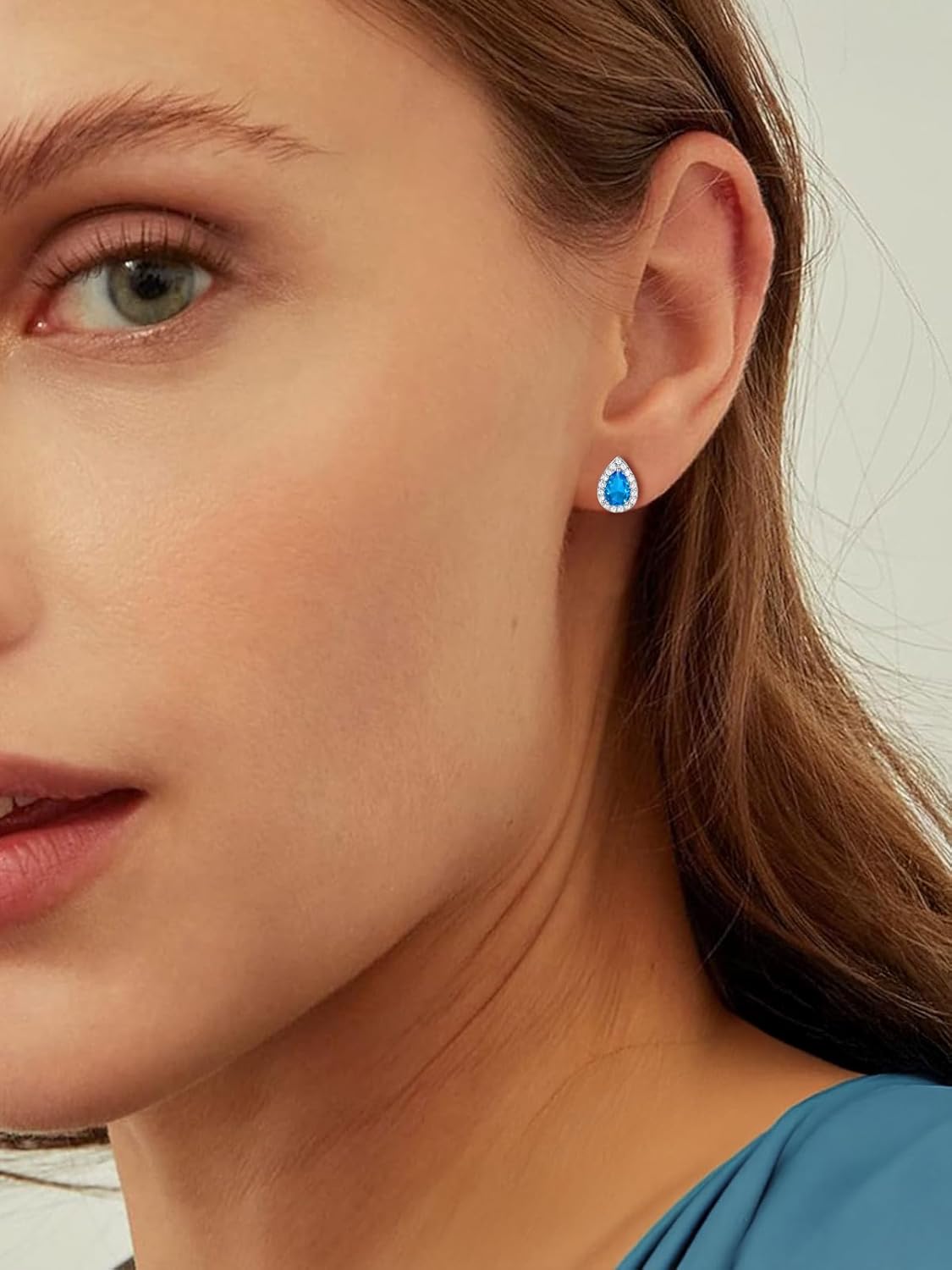 FindChic Teardrop Blue Topaz Earrings December Birthstone Sterling Silver Cubic Zirconia Studs Hypoallergenic Christmas Gifts Wedding Earrings for Brides Everyday - Image 2