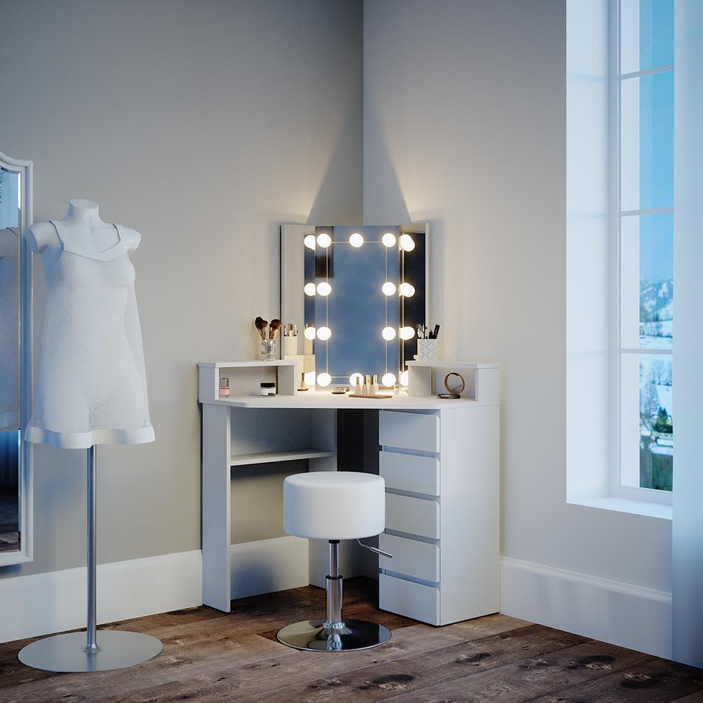 Coiffeuse D'Angle Tilda Blanche Avec Miroir - Vicco - Meuble Pour Chambre Ado