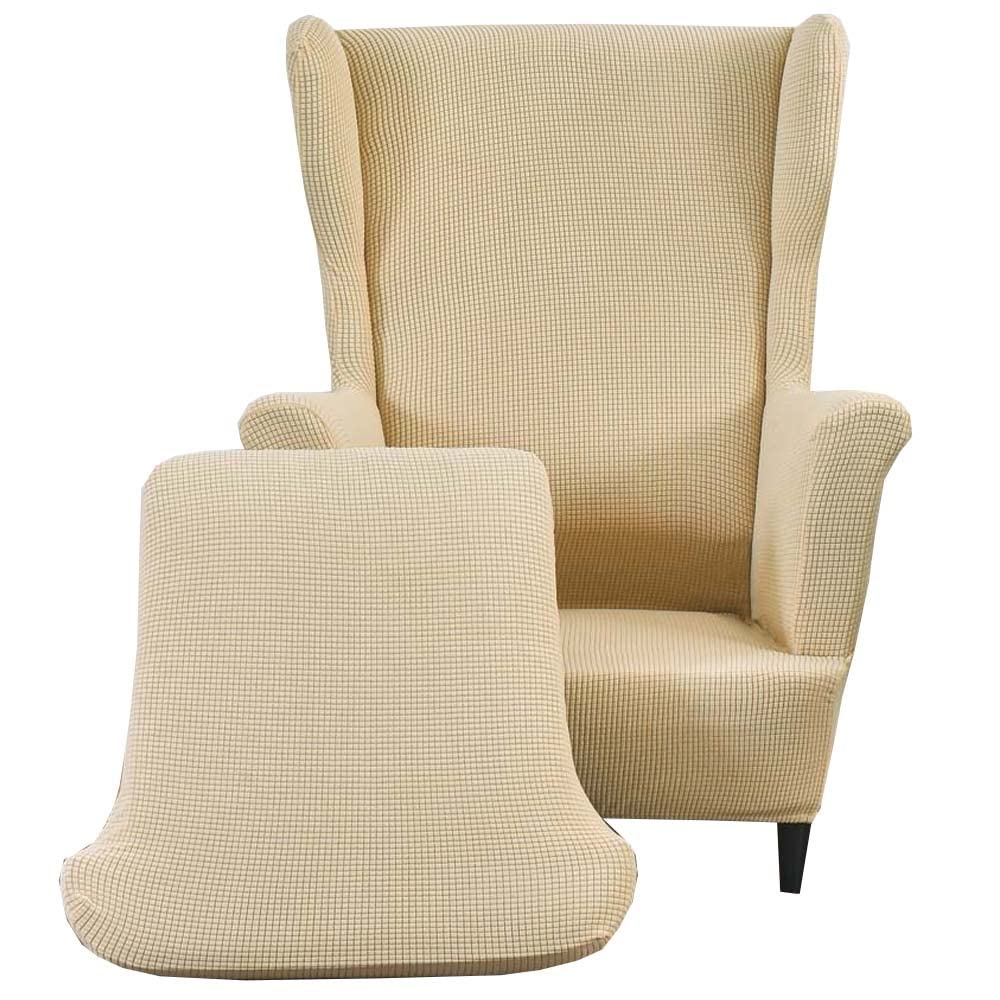 Funda Elástica De 2 Piezas Para Sillón Orejero - Tamaño único, Lavable, Color Liso Gris Pálido - Protege De Manchas, Polvo Y Mascotas