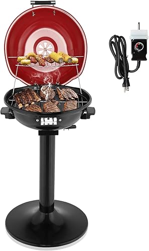 Outvita Parrilla eléctrica para interiores y exteriores, parrilla de soporte extraíble portátil de 1600 W con diseño de doble capa para barbacoa,