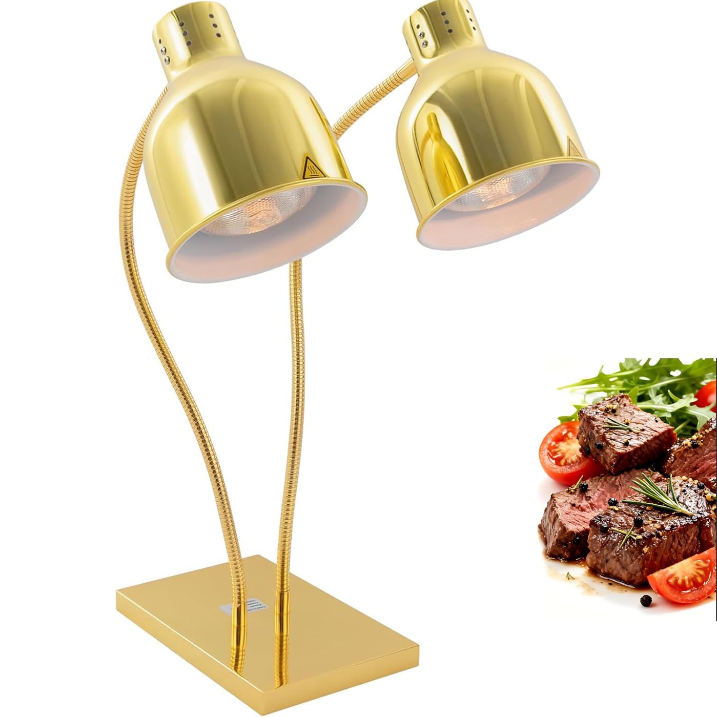 JKJZSALJ 500W Food Heat Lamp, Portable Commercial Electric Warmer With 2 Bulbs, Stainless Steel, For Buffet, Bakery, Hotel, Cafeteria