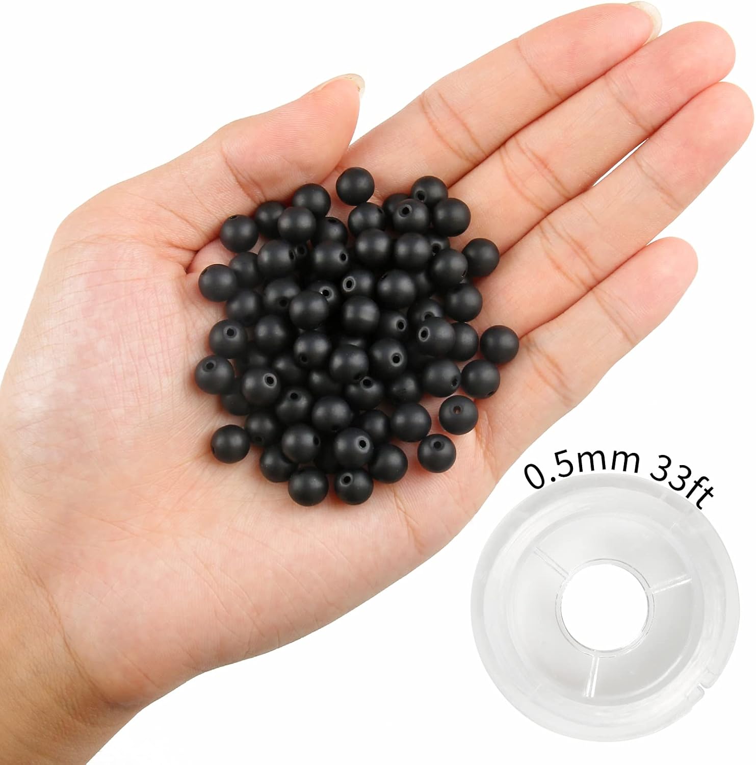 100Pcs 8mm Natural Matte Black Onyx Agate Beads Round Loose Gemstone Stone Beads for Jewerly Making with Crystal Stretch Cord Black Onyx Agate 8mm