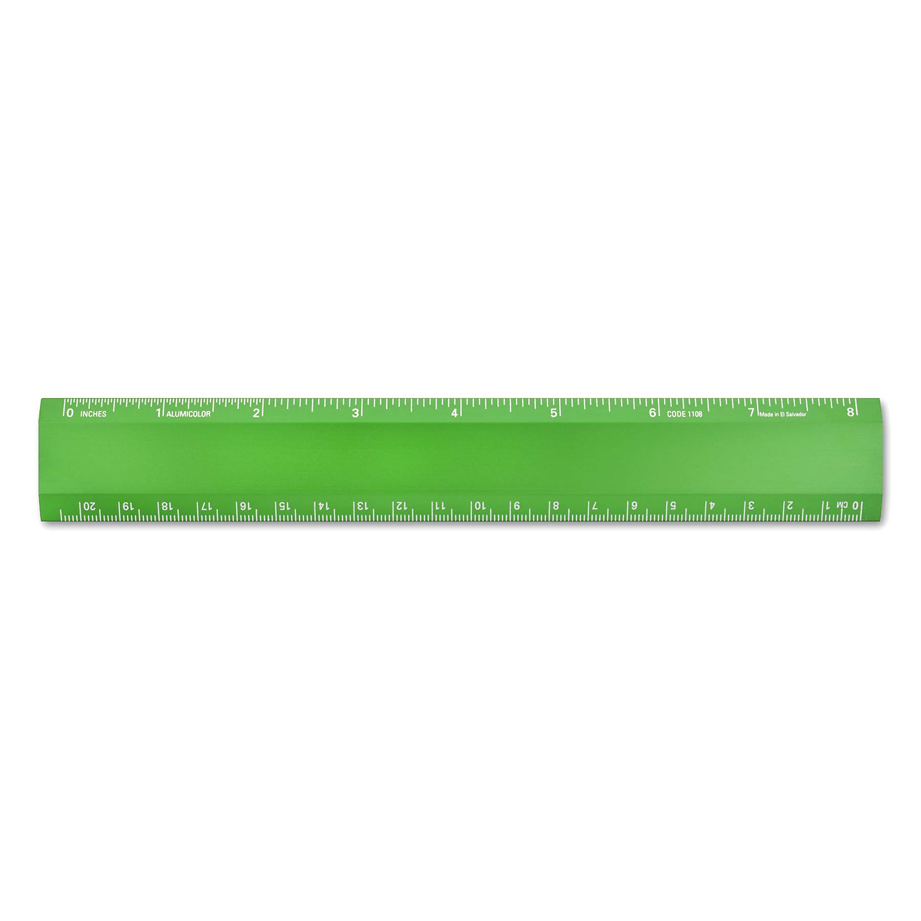 Alumicolor 8 Inch Green Aluminum Desk Ruler - Beveled Edge With Inch & Metric Markings