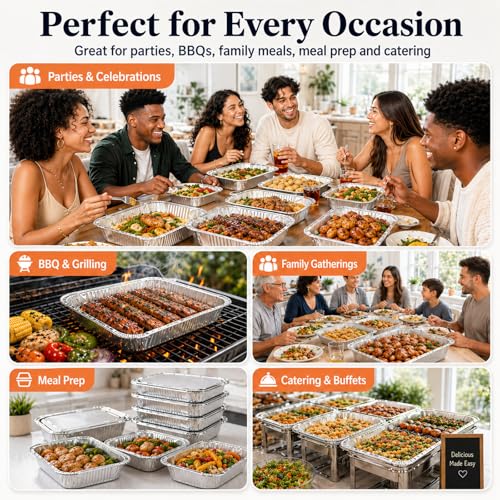 Image of 9x13 Thickened Aluminum Foil Pans, 10Pack Extra Deep Disposable Aluminum Pans for Roasting, Baking, Cooking, Food Prep, Chafing, Steam Table, Oven, Cake, and Party Catering.