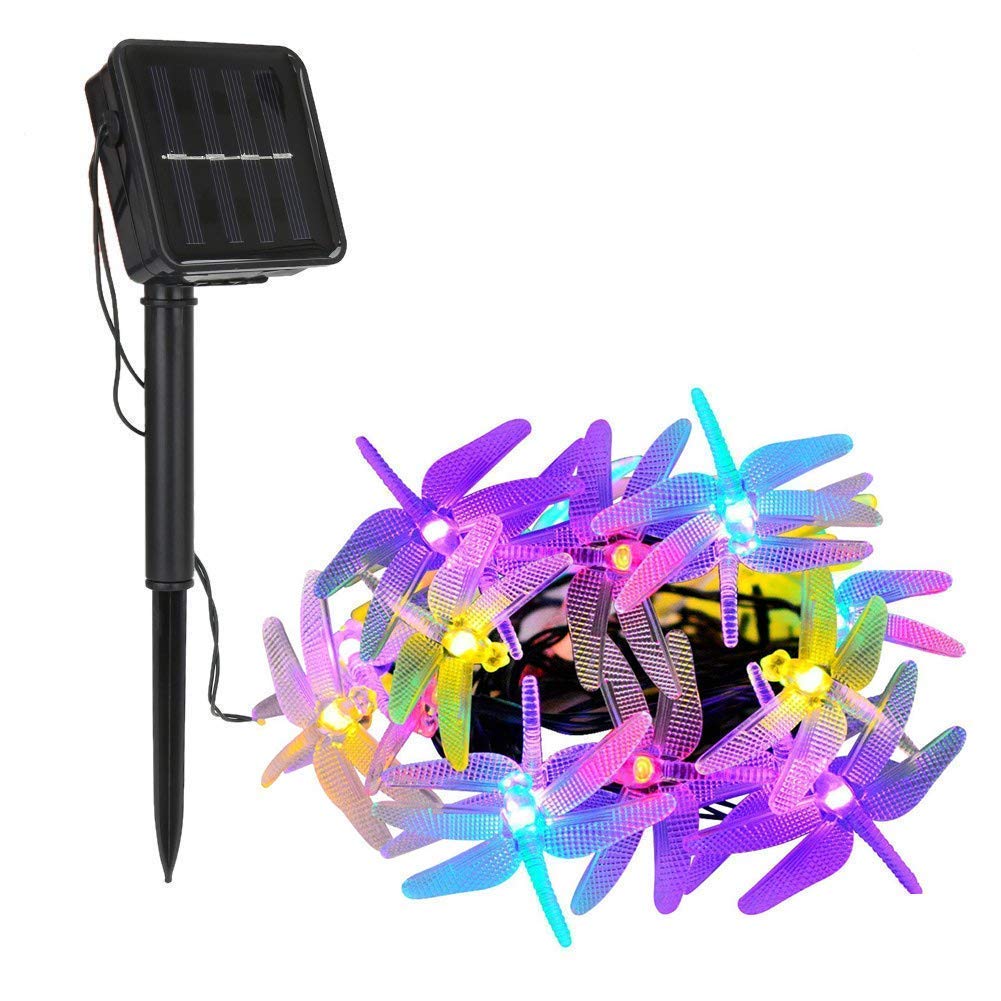 20 LED Dragonfly Waterproof Solar Outdoor String Lights, KEEDA 16ft Solar Power LED Decorative Lighting for Outdoor Garden Christmas Party Decorations Lights (Multi)