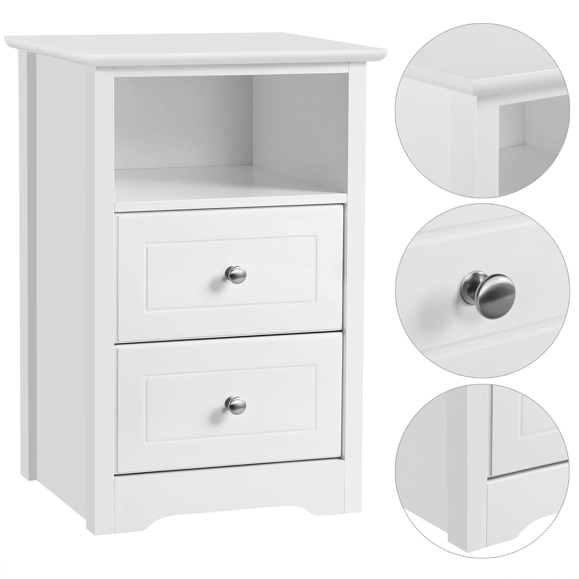 Yaheetech Tables de Chevet Lot de 2, Table de Nuit en Bois, 2 Tiroirs, 1 Compartiment, Tables d'Appoint, Chambre Salon Bureau Blanc