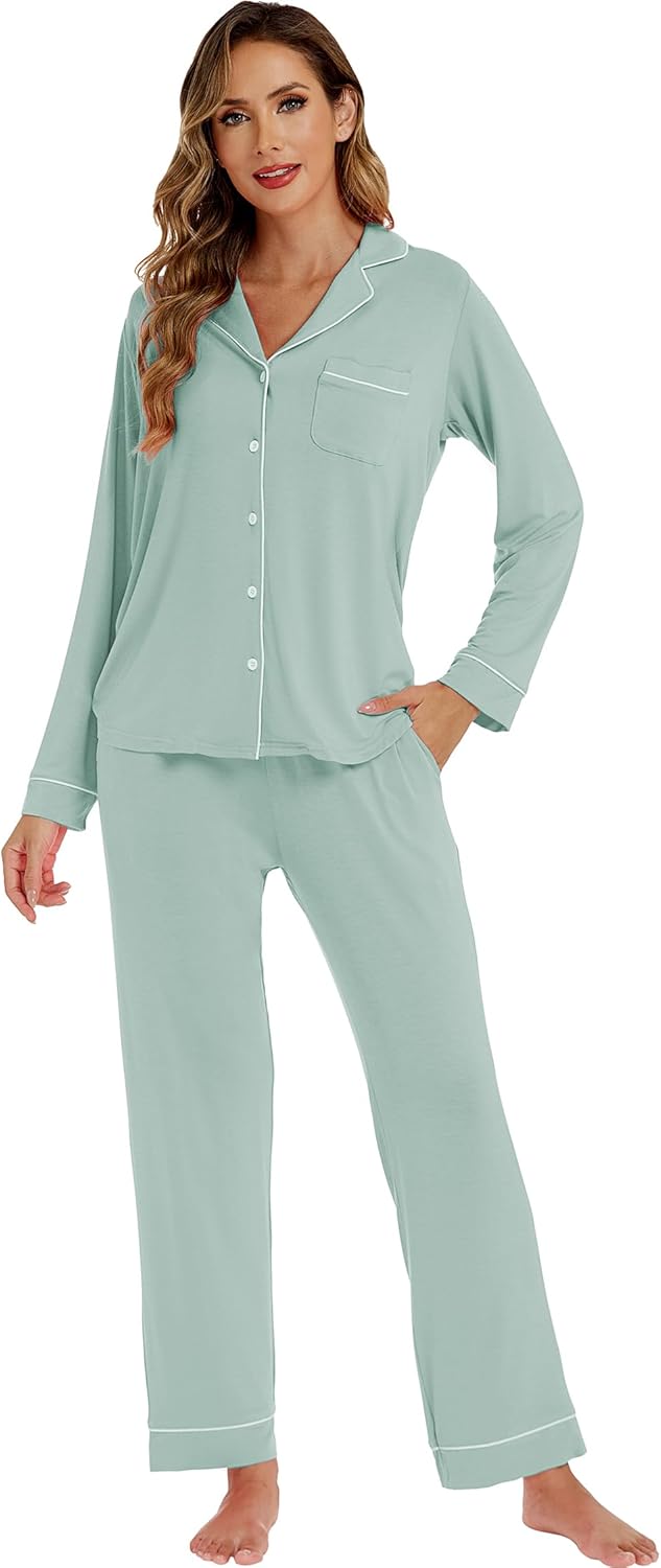 LUBOT Womens Bamboo Viscose Pajamas Super Buttery Soft 2 Piece PJ Set Button Capri Pants Long Short Sleeve Sleepwear Set - Image 4