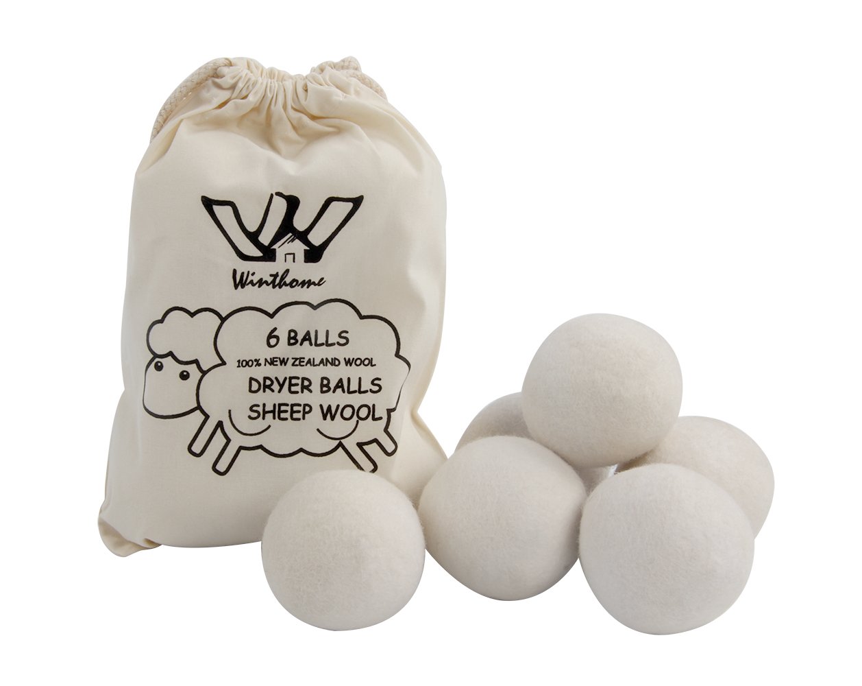 Winthome Wool Dryer Balls 6-pack Handmade with Premium 100% Organic New Zealand Wool
