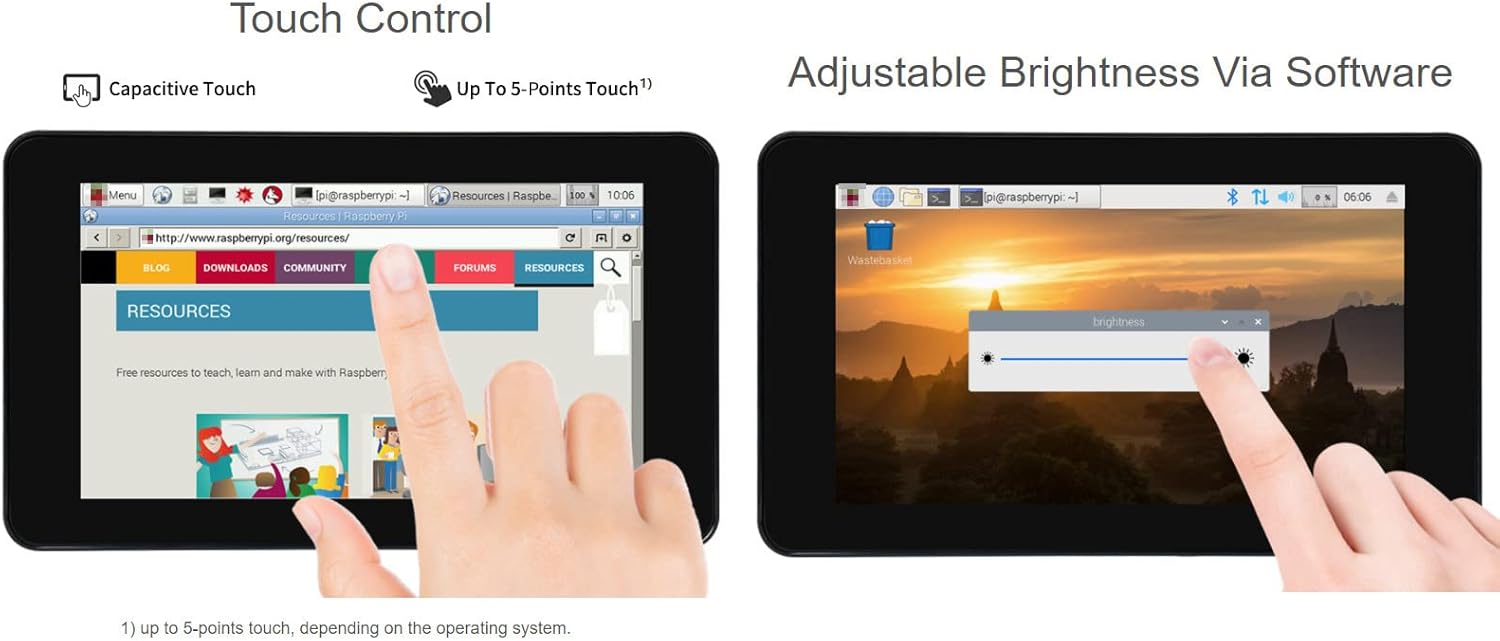 waveshare 7inch Capacitive Touch Display Compatible with Raspberry Pi 4B Comes with Protection Case 800×480 Resolution DSI Interface