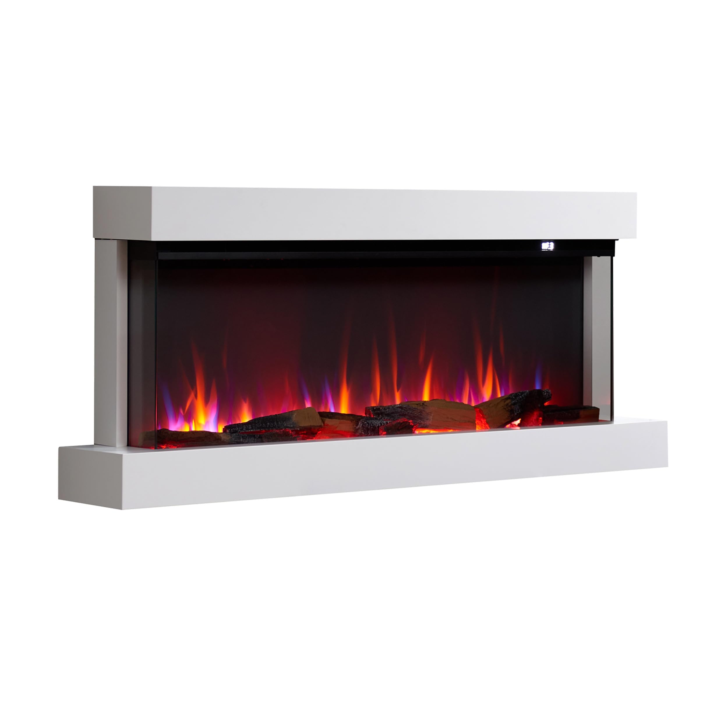 BALDERIA Achilles L - Chimenea eléctrica de Pared - Blanco | Calefacción 1500W, iluminación LED, WiFi, control por App, sonido de crepitación, mando a distancia