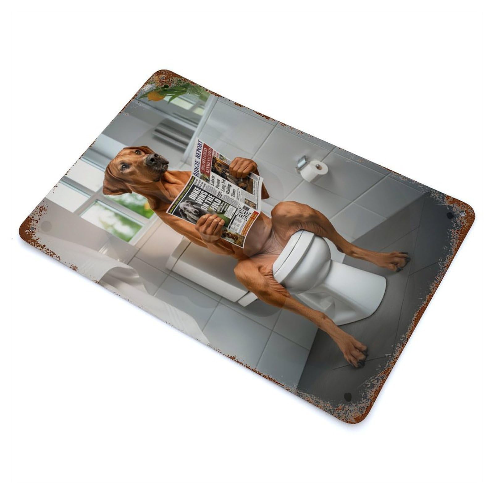 Garage Style Rhodesian Ridgeback Toilet Rust Effect Tin Sign 11.8"x7.9", Industrial Home Decor for Bar And Workshop