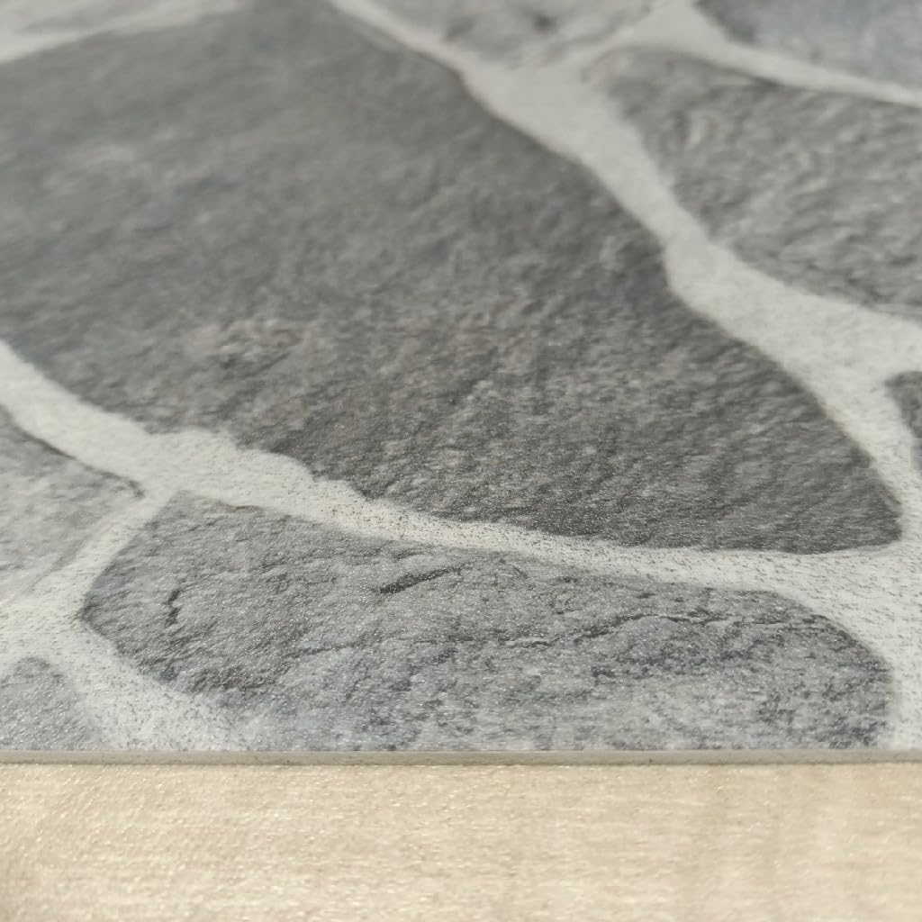 Roma - Tappeto decorativo in vinile, effetto pietra, facile da pulire e in due colori, grigio (100 x 500 cm)