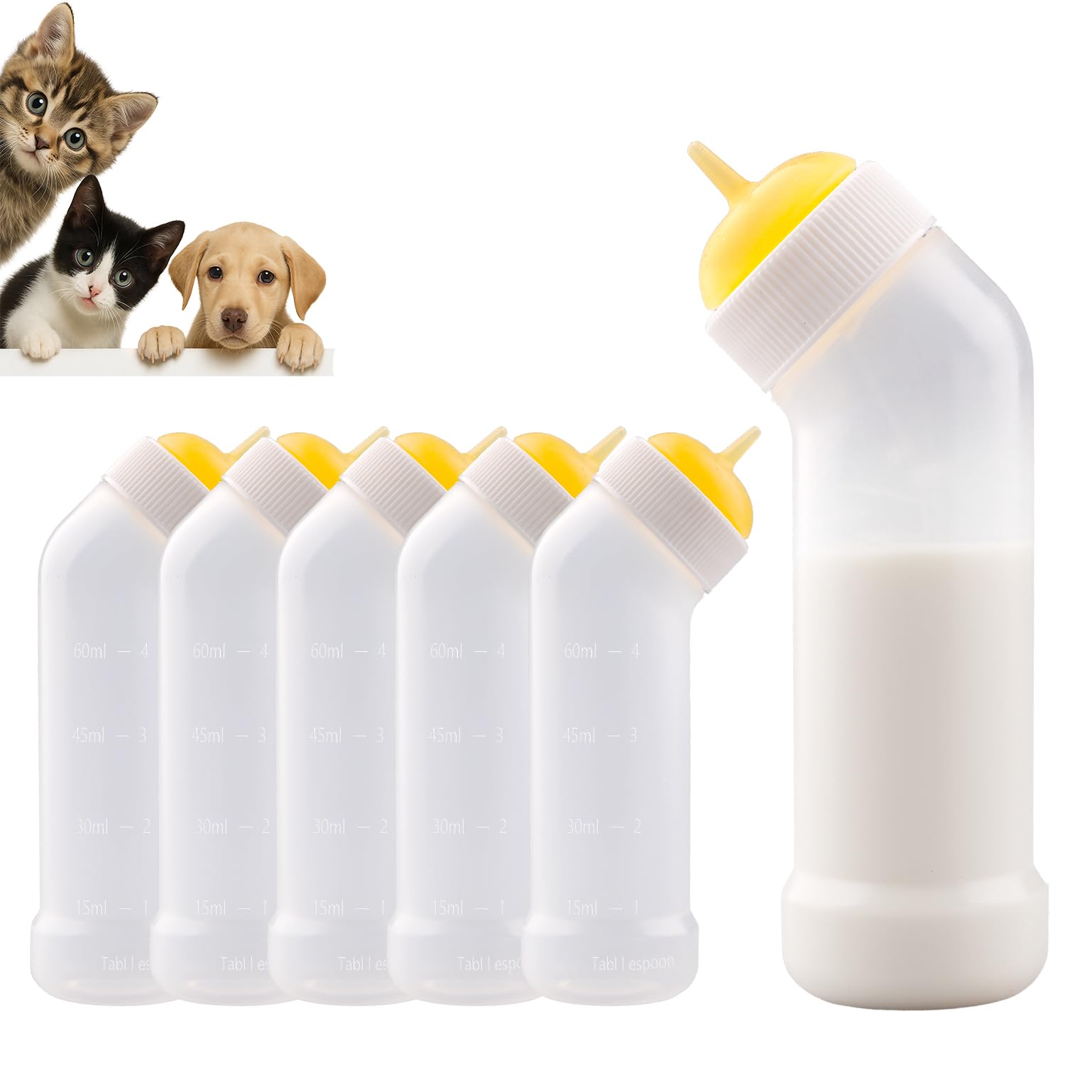 Photo 1 of Pet Nursing Bottle for Newborn Animals,Kitten Bottle Feeding Kit Silicone Nipple for Kittens Puppys Rabbits Squirrel (Yellow, Small)
