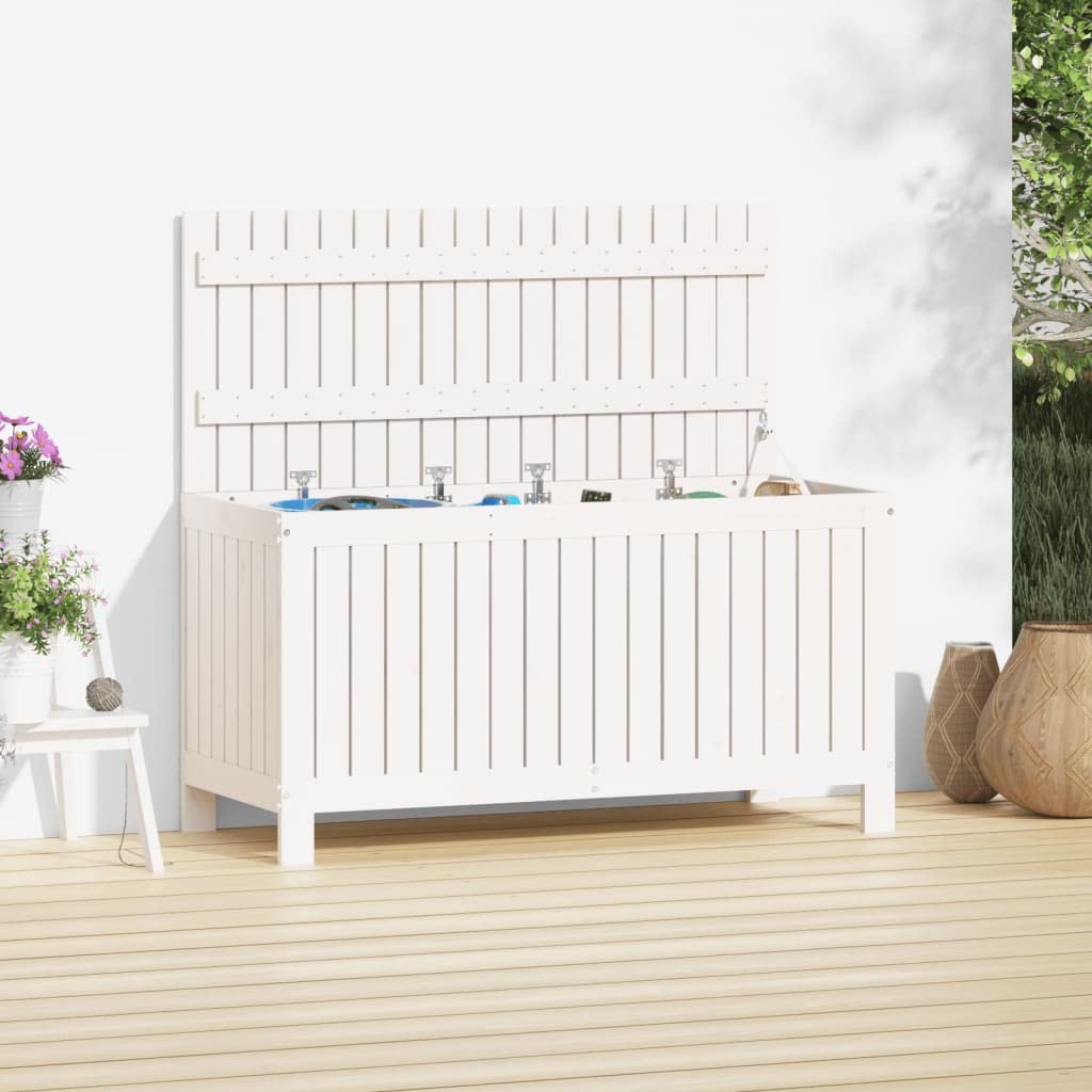 Arborthrum Garden Storage Box Deck Box Outdoor Chest Container Garden Tool Organiser Shed Garden Patio Outdoor Storage White 115x49x60 cm Solid Wood Pine