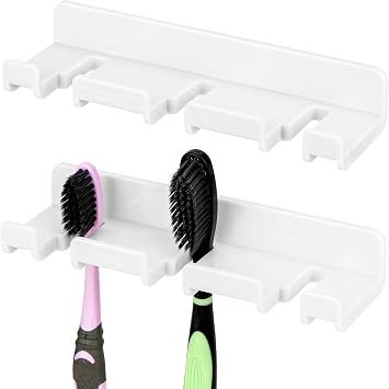 2Pcs Wall-Mounted Adhesive Toothbrush Holder - 3 Slot No-Drill Bathroom Organizer, Space-Saving Brush Stand for Most Standard ToothbrushesWhite
