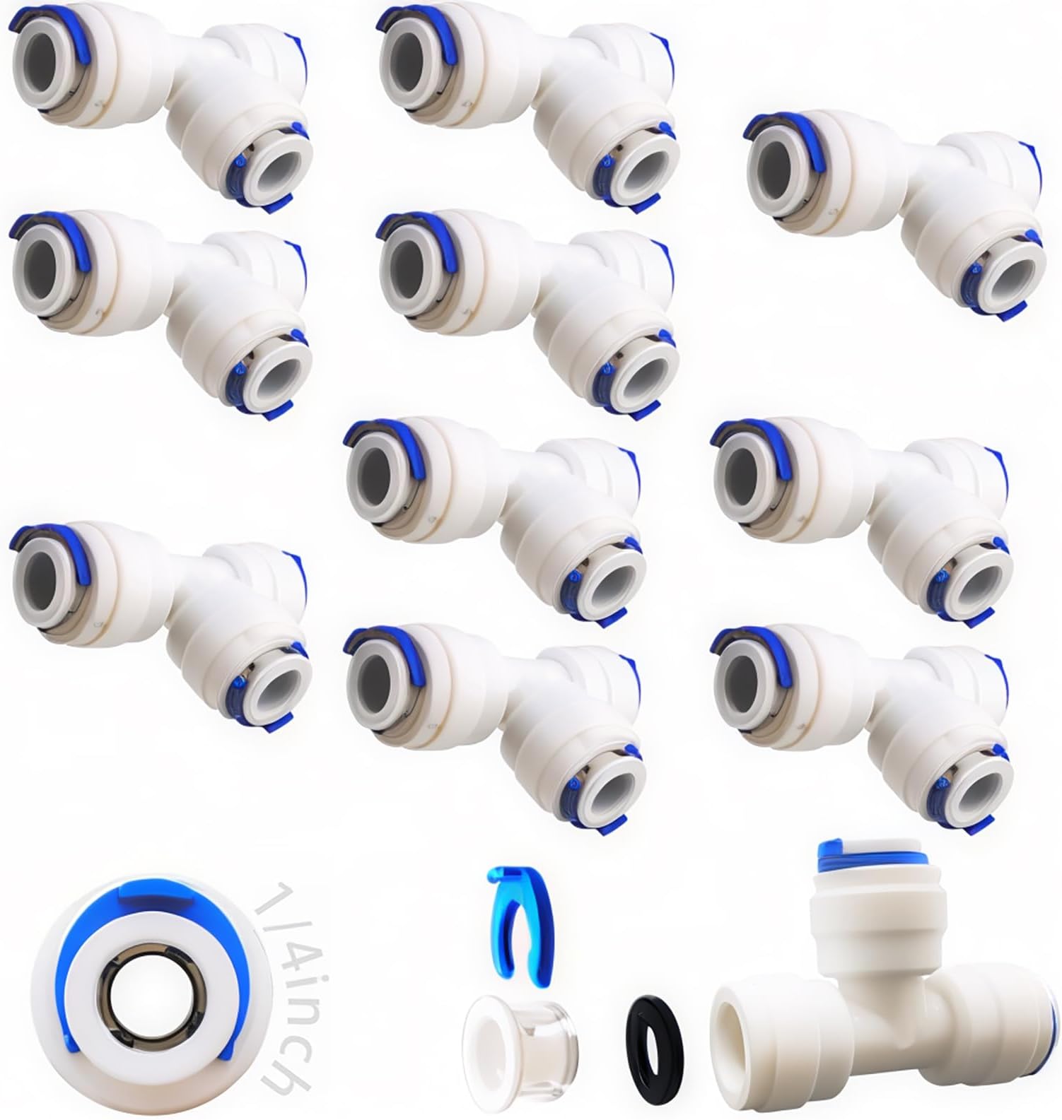 CESFONJER 1/4-Inch Reverse Osmosis Tubing Connector | 10 Pcs Quick Connect Fittings | Plastic, 1/4" Size, No Tools Required, Easy Install, RO System, Beverage Dispenser, Refrigerator, Coffee Machine
