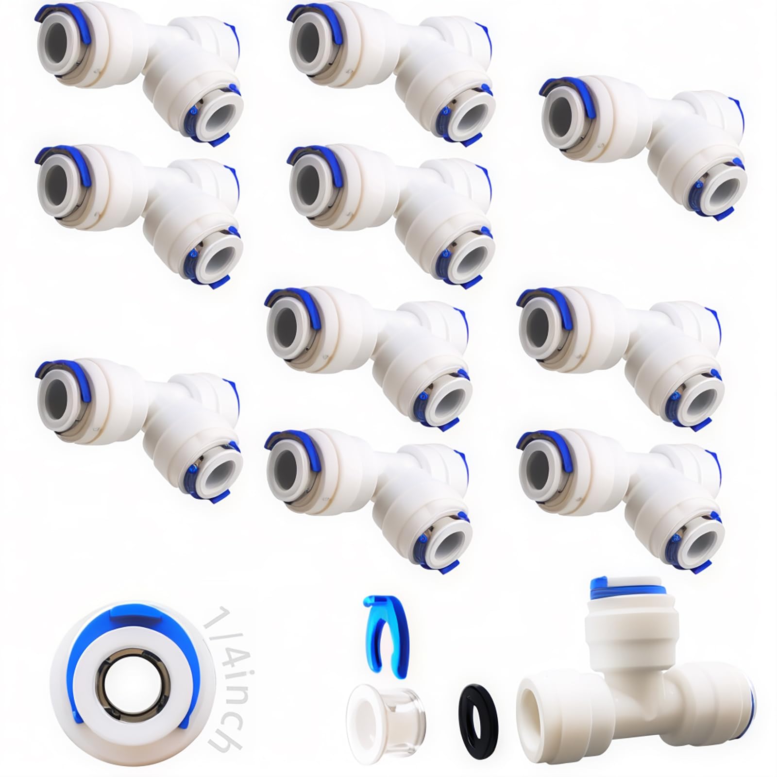 CESFONJER 1/4-Inch Reverse Osmosis Tubing Connector | 10 Pcs Quick Connect Fittings | Plastic, 1/4" Size, No Tools Required, Easy Install, RO System, Beverage Dispenser, Refrigerator, Coffee Machine