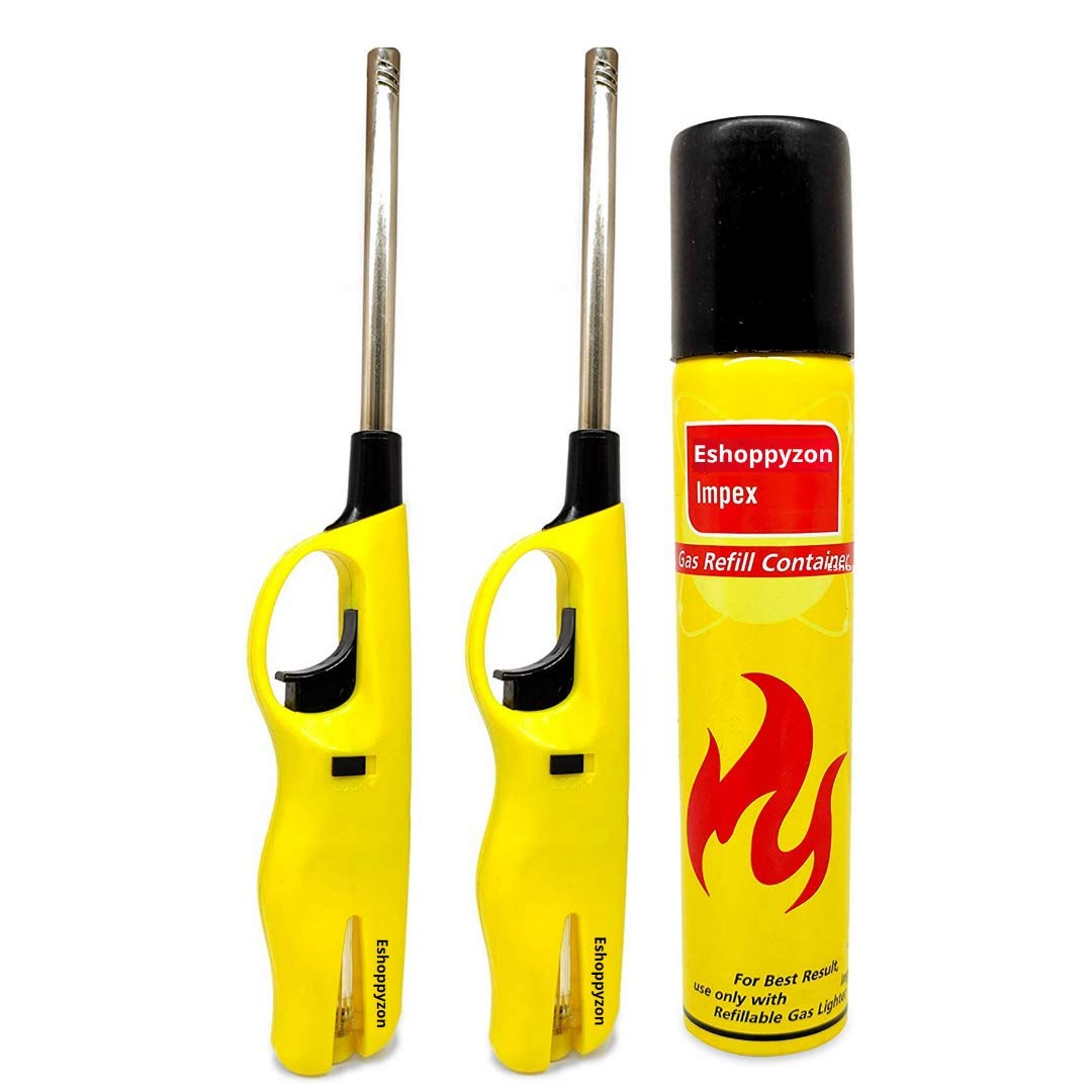 Eshoppyzon Refillable Adjustable Flame Kitchen Gas Stove Lighter Combo Pack of 2 with Refillable Bottle