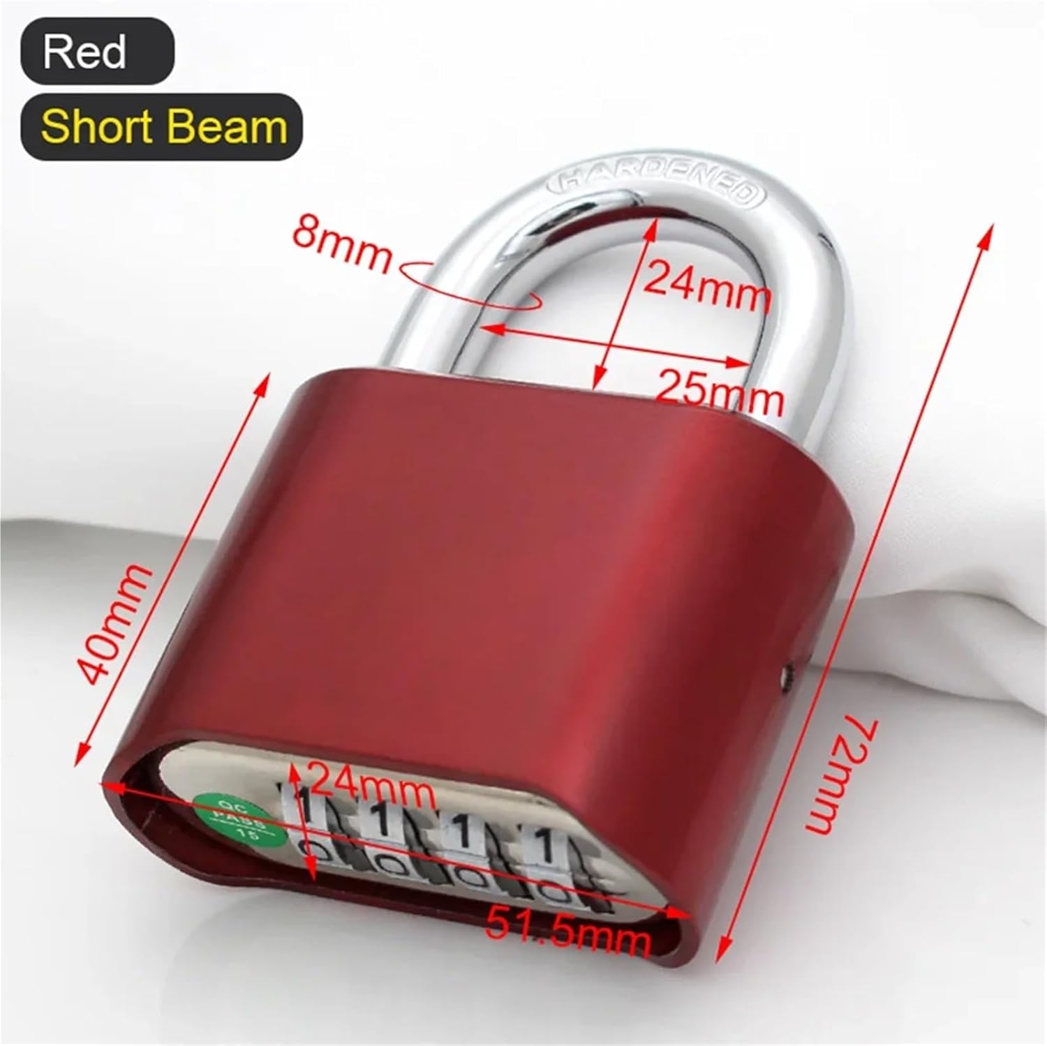Big 4 Digit Combination Lock Shackle Outdoor Padlock for School Gym Locker Gate Hasp Storage Box Fence Case Door Lock 1Pcs(Red Short Beam)