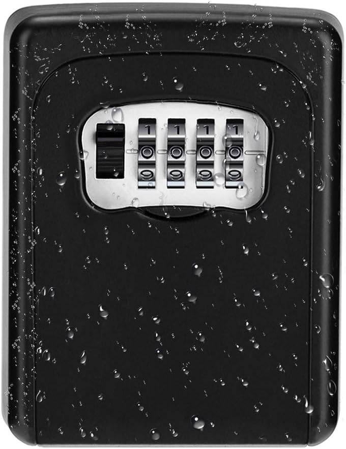 ZHEGE Key Lock Box Wall Mounted, 4 Digit Combination Lock Box for Realtors, Contractors, Spare House Key Outside (Black)