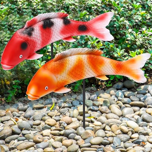 Suzile 2 Pack 14 Inch Garden Statues Koi Fish Decor Outdoors Fish Statue for Pond Decor Japanese Garden Sculpture for Lawn Art Home