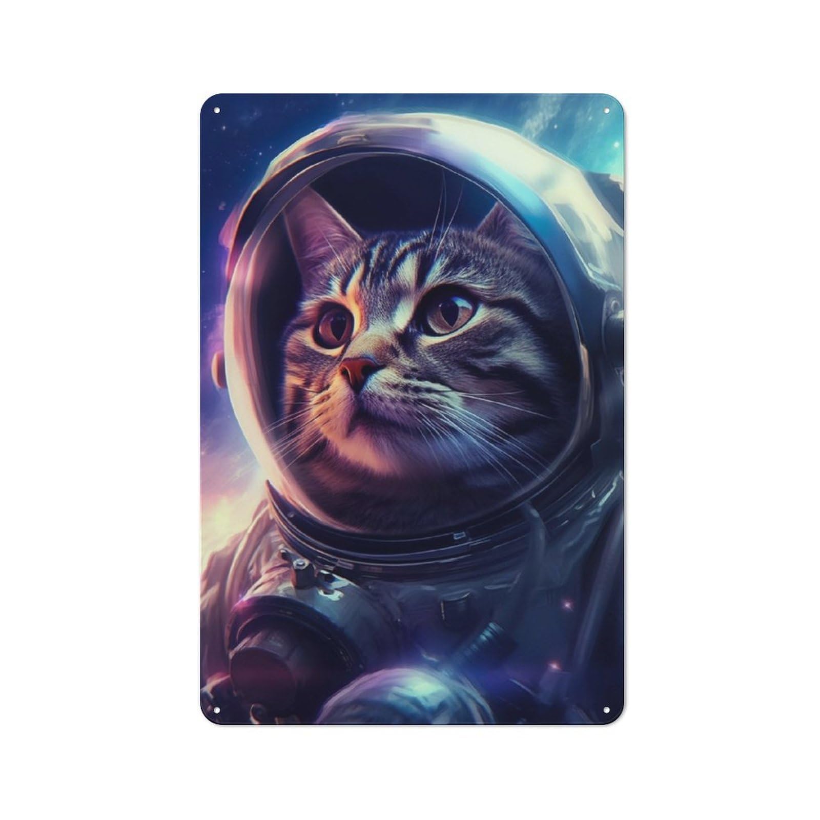 Junmoney Cat Astronaut Cyberwave Tin Wall Plaque 30X20cm With For Bar Or Restaurant, Autumn Wall Decor For Hospitality Decor Collectors