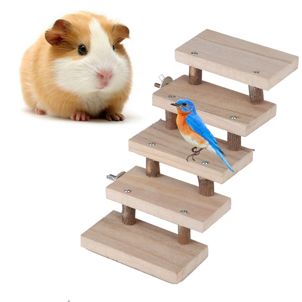 Zerodis 5 Layers Wood Small Animal Ladder,Pets Chewing Toys Climbing Stairs Pet Toys for Chinchilla, Rat, Gerbil, Dwarf Hamster, Parrot