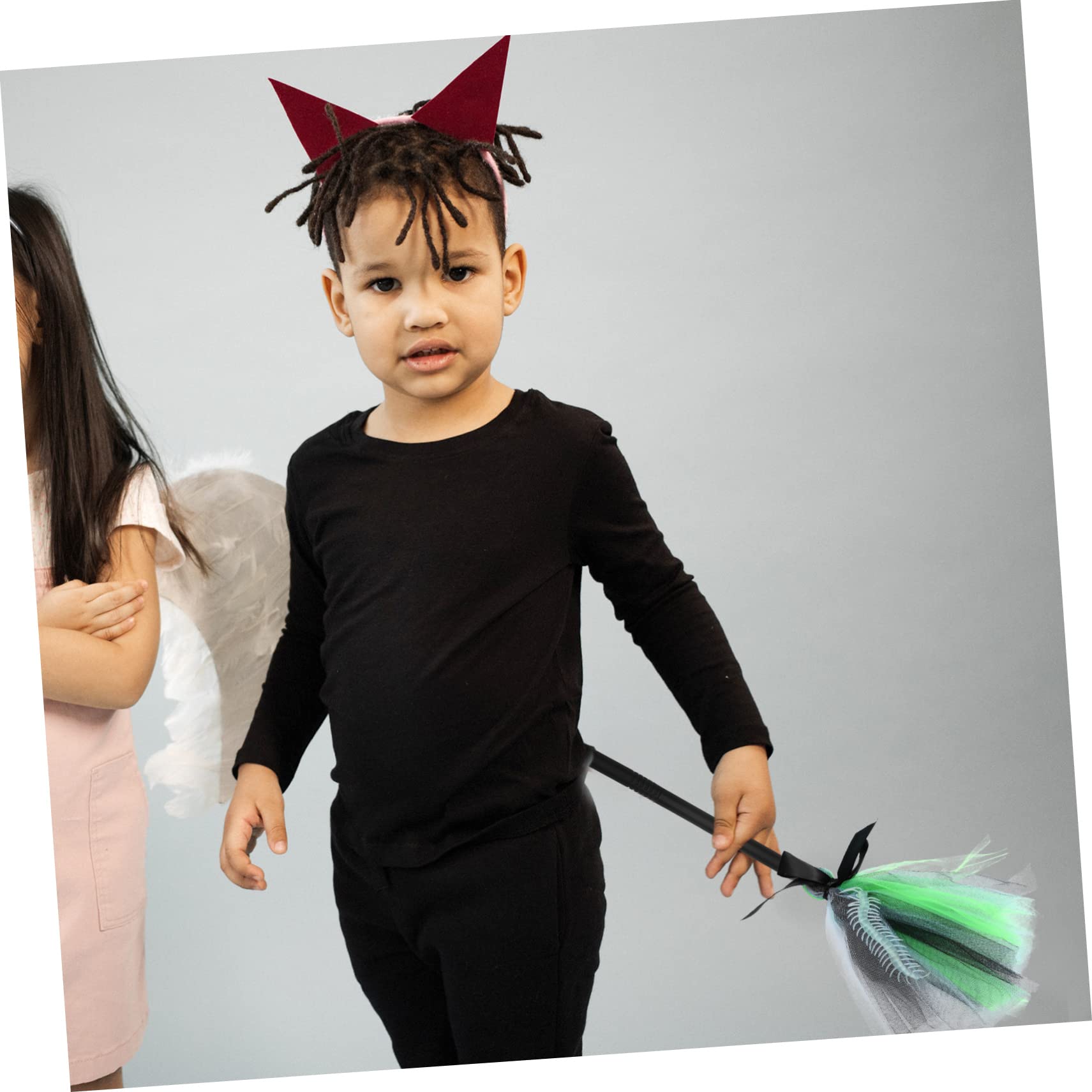 Gogogmee 1pc Halloween Witches Broom Prop Whisk Broom Green -Glow Wizard Witch Costume Accessory