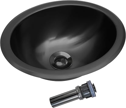LQS Black Oval RV Kitchen Sink, 13.39" x 10.55" Small Bathroom Sinks for RVs, Stainless Steel Small RV Sink with Oval RV Kitchen Sink Features, Includes Sink Drain Assembly