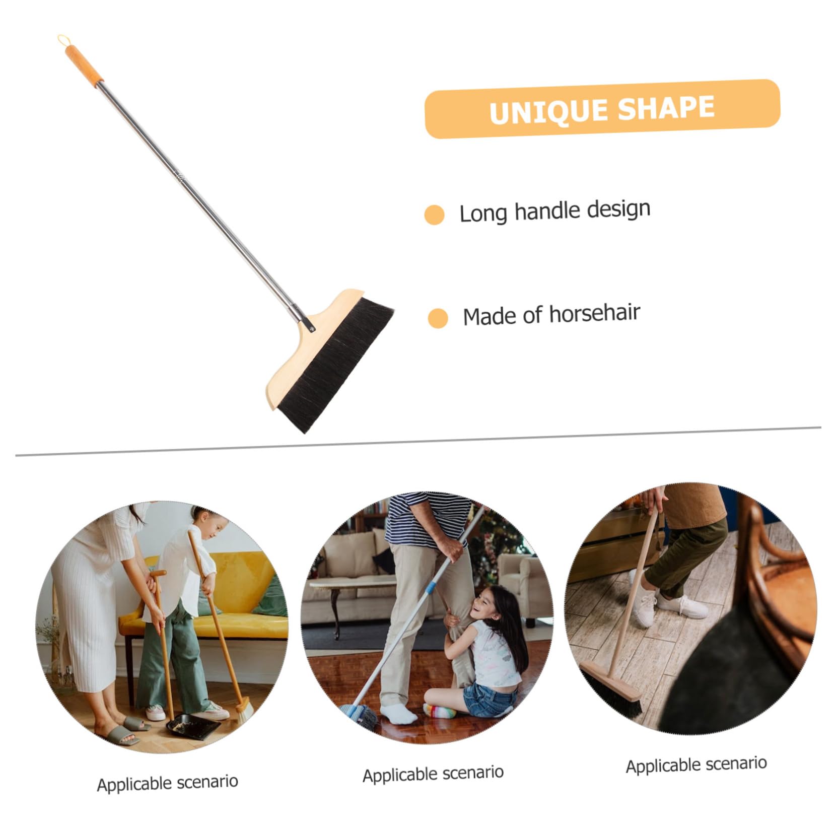 FOMIYES Horse Hair Broom with Long Handle Soft Bristle Cleaning Brush for Household and Indoor Use Static Easy to Clean Durable Heavy Duty Broom for Floors