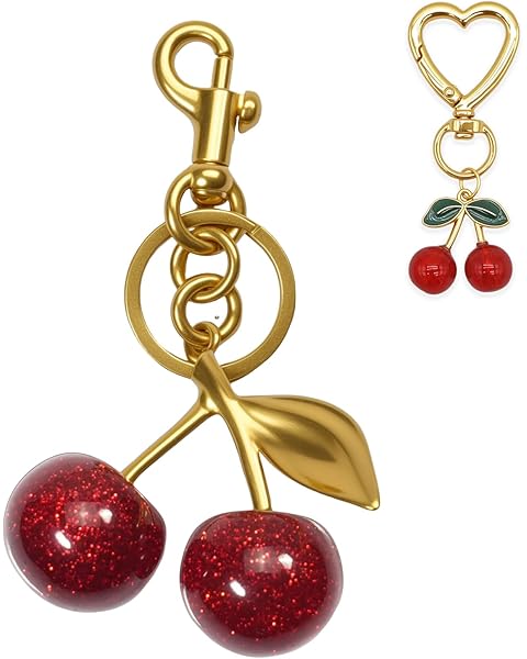 NEGTTE Keychain Cherry Bag Charms - Adorable Key Chains Women Cute for Handbags & Car Keys | Fashion Gift for Women
