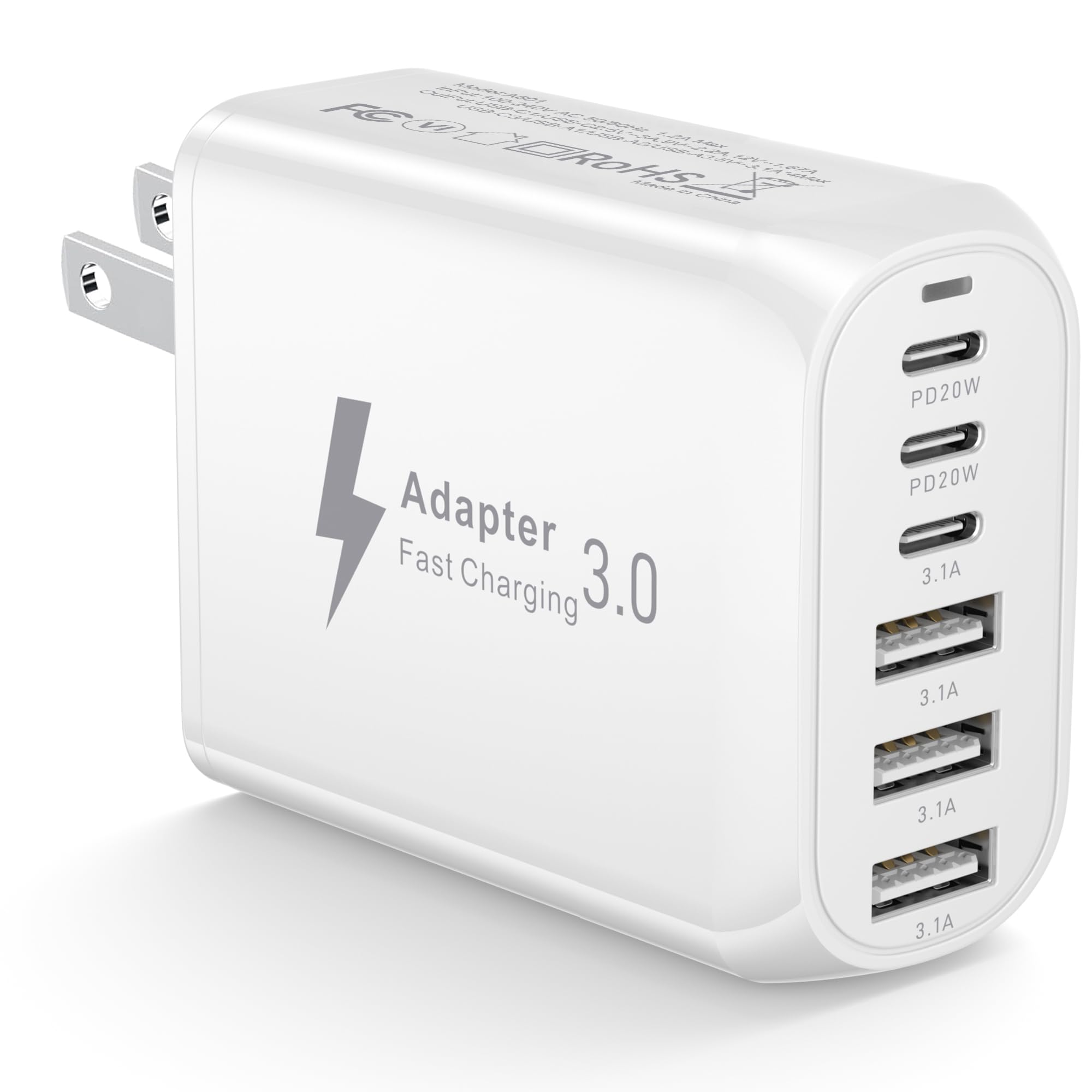Caricatore Viaggio USA 60W Adattatore Presa USA 3 USB-C 3 USB-A Spina Tipo A/B per Canada Messico Giappone