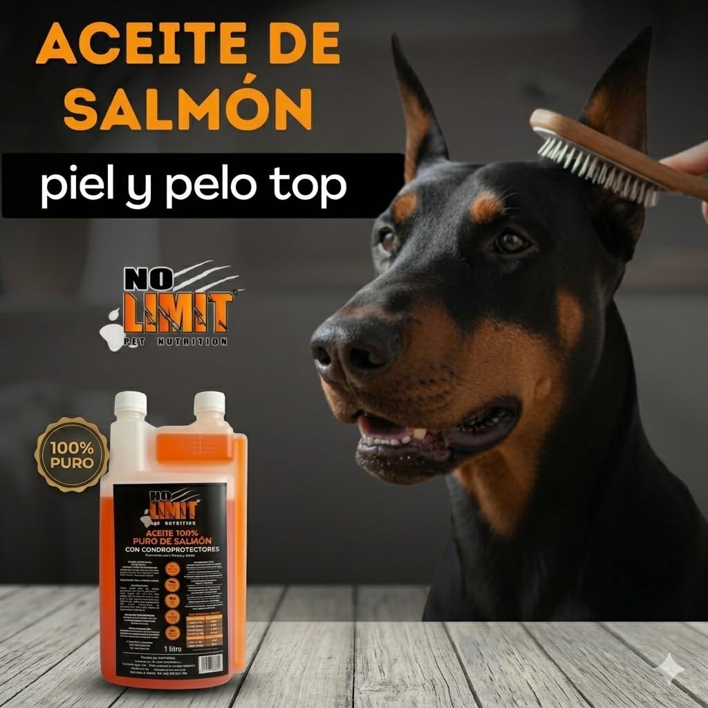 NO Limit Huile de saumon pour chiens et chats avec chondroprotecteurs – Huile de saumon riche en oméga 3 pour articulations, peau et cheveux sains (1 L)