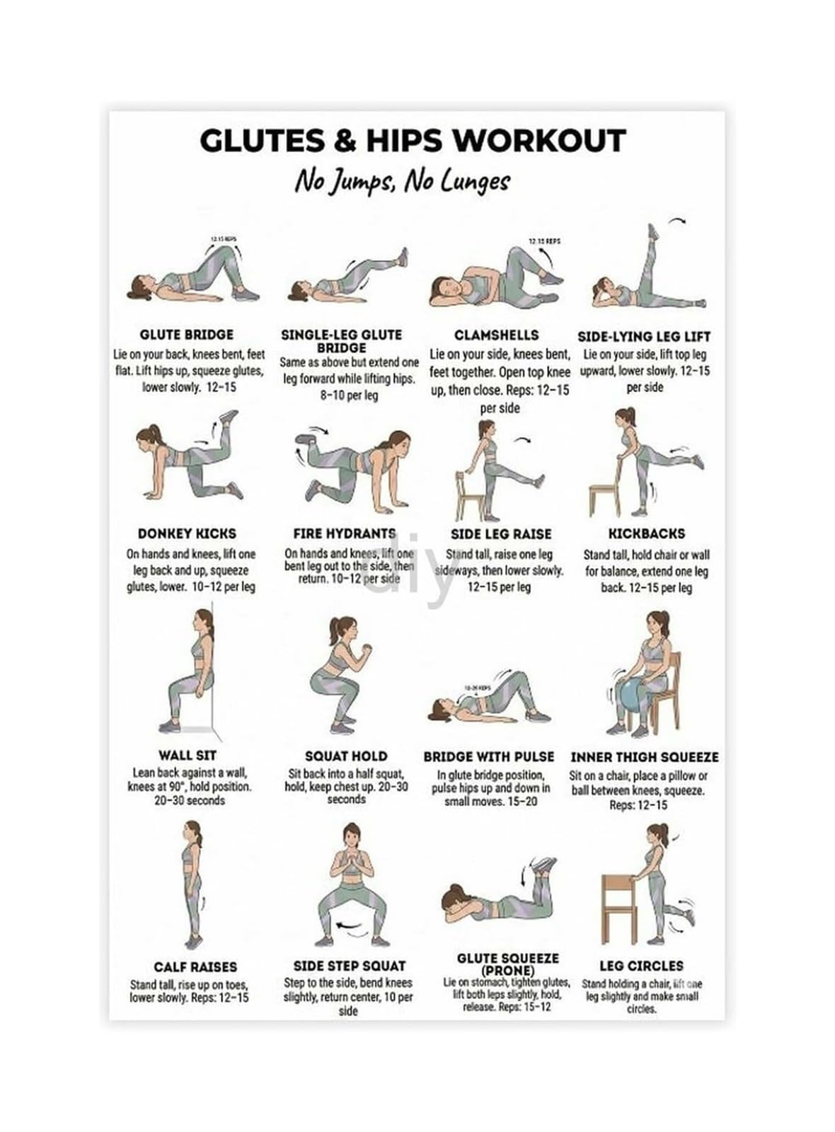 BIANMTSW Home Gym Poster Glute and Hip Exercises Chart Workout Guide for Strength and Mobility Bodyweight Training Wall-Art for Home Office Decor Framed,16X24inch(40X60cm)