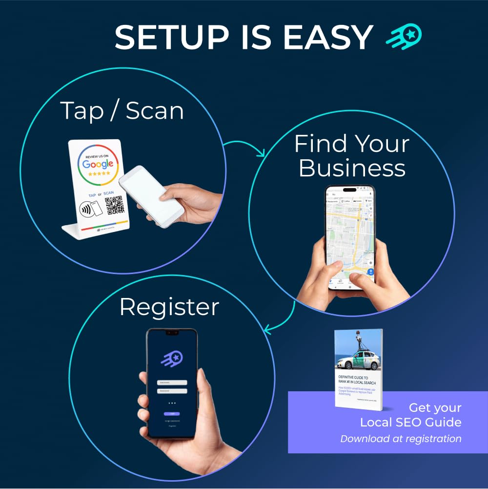 Google Review Tap Card Stand | Boost Online Reviews and Google Rank with Fast Zappy NFC Tap QR Code Stand Works Like Digital Business Card | Compatible with iPhone and Android Devices (1 Large Stand)