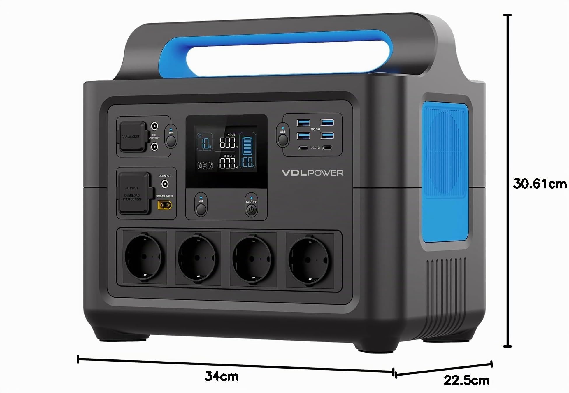 VDL Centrale Elettrica Portatile 1228Wh, Alimentazione a Batteria LiFePO4 con Presa 230V/1500W (picco 2000W), Generatore Solare per Alimentazione Domestica, Campeggio, Emergenza, HS1500