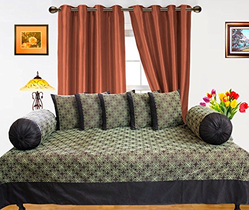 Dekor World Floral Flok Printed Diwan Set- Pack of 8 Pcs-picture-16