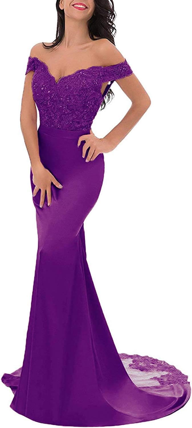 Zaozc Vestido de Fiesta de Sirena con abalorio en el Hombro y Cuello en