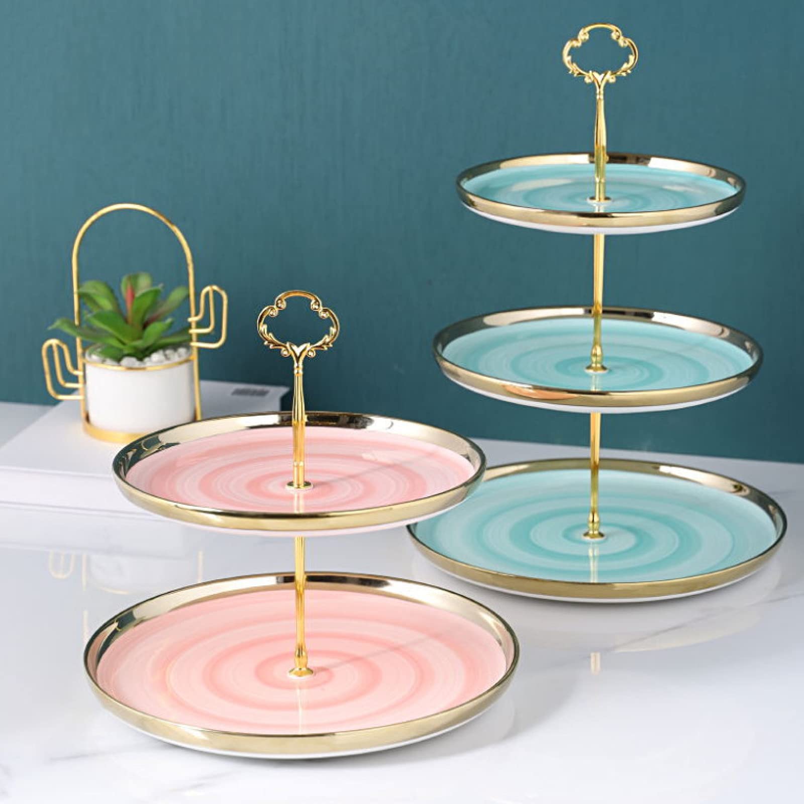 ZXCVB Alzata per Torta in Porcellana,Alzata per Dolci,Alzate per Buffet,per Frutta E Dolci Vassoi,Alzata per Cupcake per Dessert Elegante, Vassoio per Pasticceria,Pink-3Layer