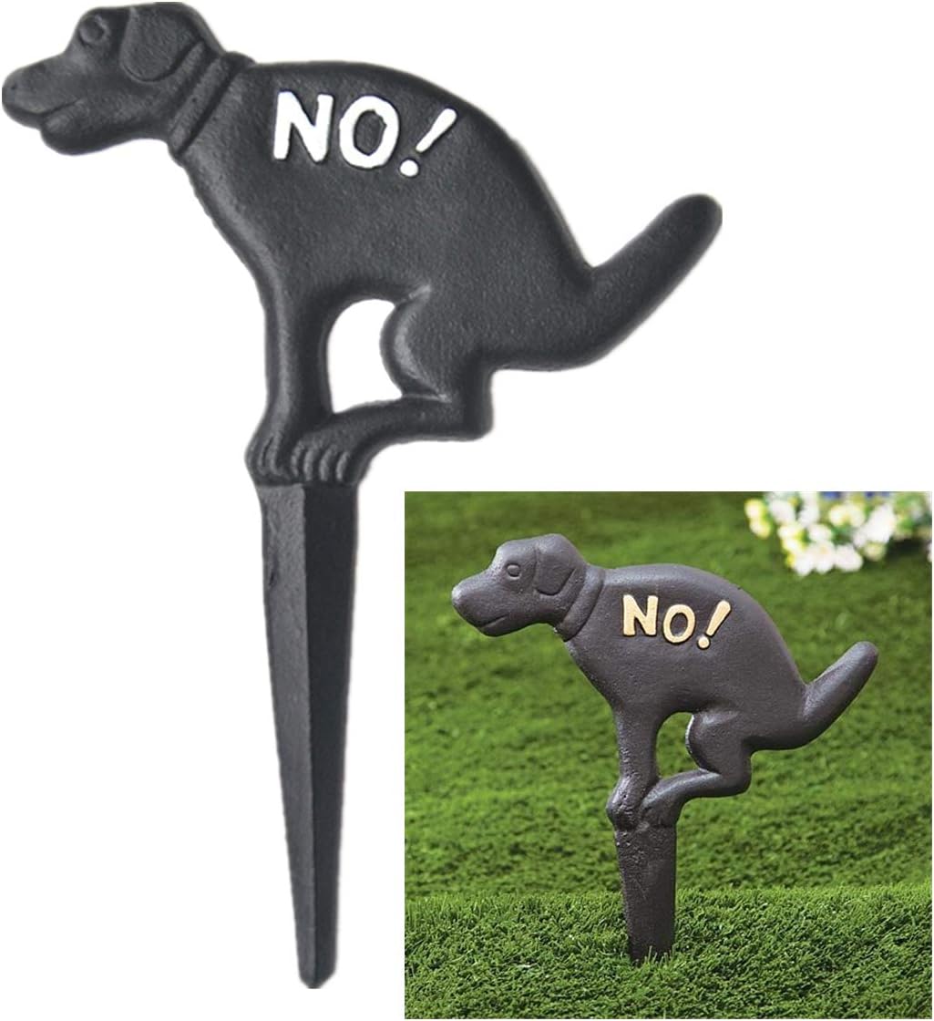 Eidoct No Dog Pooping Solid Cast Iron Yard Sign, Grass Lawn Garden Decoration, 7.8" x 10.6" Cast Iron No Pooping Dog Signs,Black