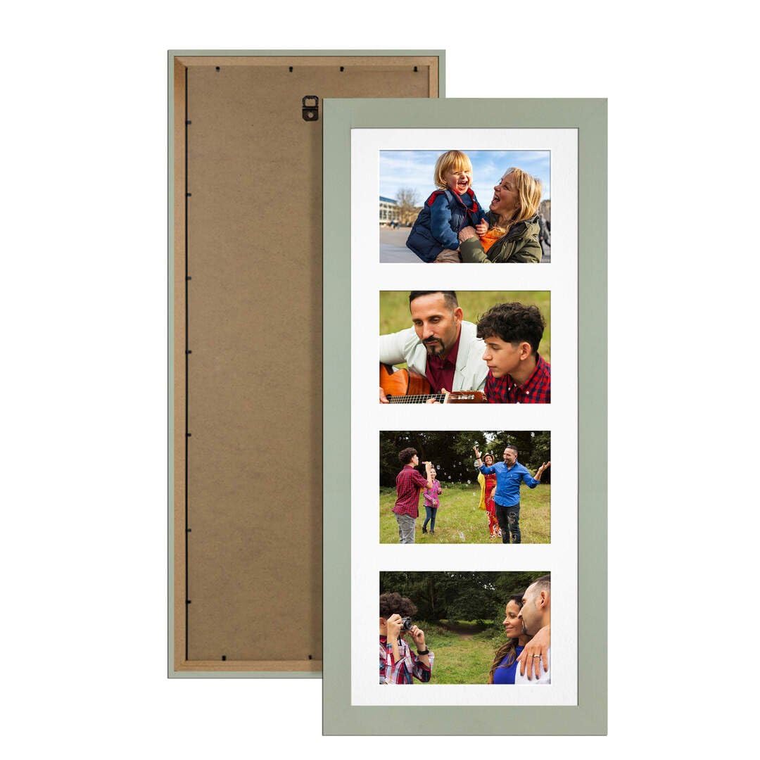 Procut Global 50X20CM Green Photo Frames For Multiple Pictures with White Mount-Modern Collage Frame with 4 Apertures (4x) 6X4-Engineered Wood with Shatterproof Perspex