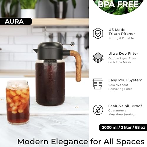 Miniatura 3 de LAFEECA Máquina de té helado Cold Brew - Limonada de sol - Jarra hermética - 2 litros 68 oz - Negro